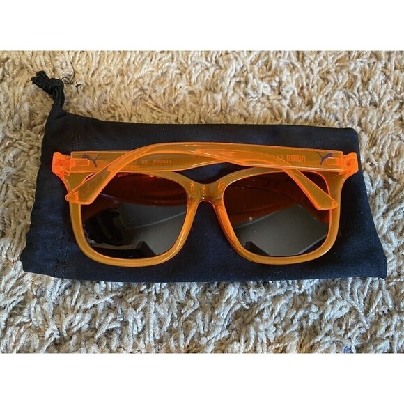 Puma Square Sunglasses Mens PE00475-006 Orange Rims Violet Lenses UV Pro… - Picture 3 of 8